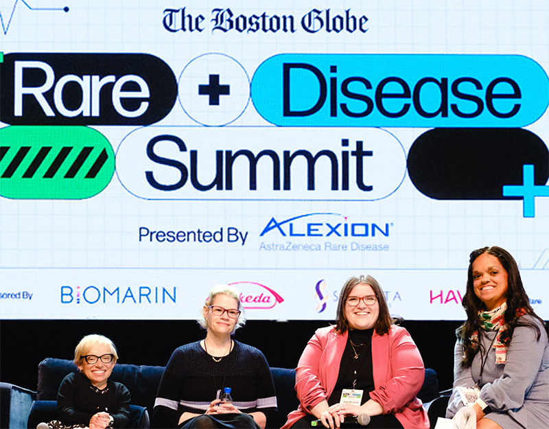 Kristen DeAndrade moderating a panel discussion at The Boston Globe Rare Disease Summit.